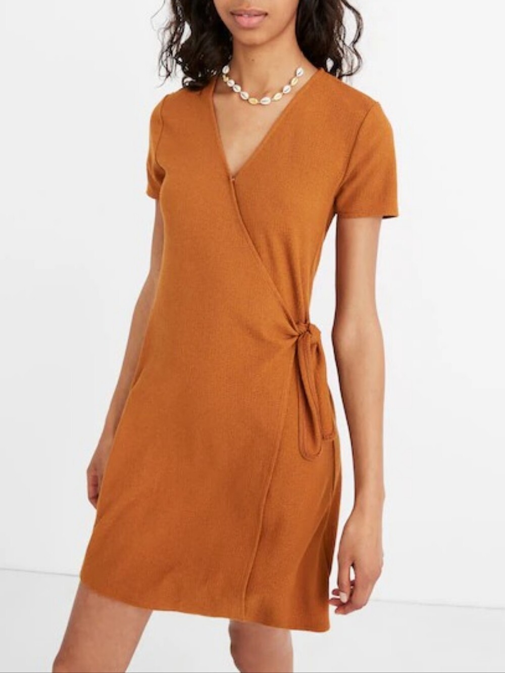 Madewell Texture & Thread Mustard V Neck Wrap Side Tie Mini Dress